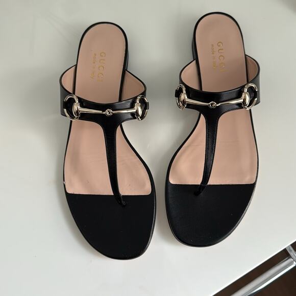 GUCCI Lady Horsebit leather thong sandals - Picture 5 of 8